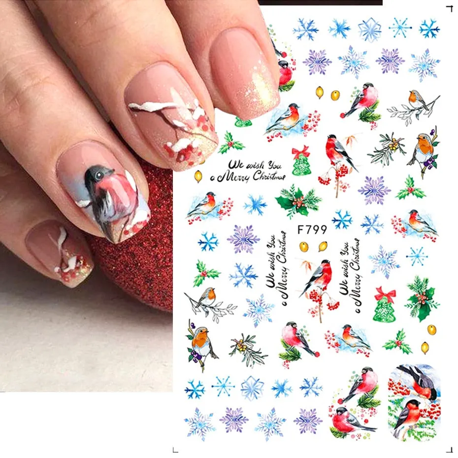 Christmas Nail Sticker Santa Claus Elk Snowman Gift Xmas Cartoon Winter Decal Nail Art Decor Water Sticker Christmas Nail Stick-Nail Inspo