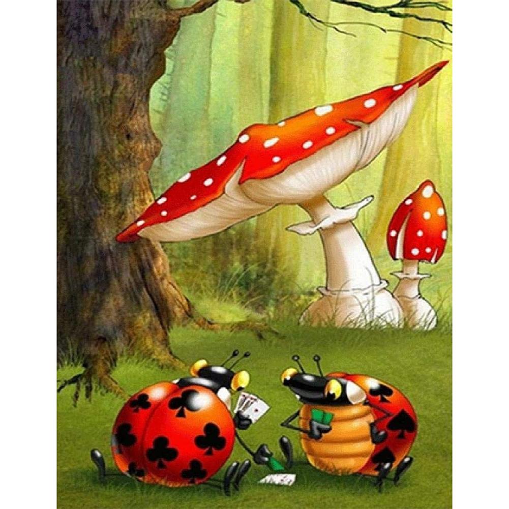 

41x51cm Round Drill Diamond Painting-Ladybug Play Cards, 501 Original