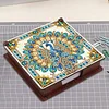 Wooden DIY Peacock Diamond Painting Kit Note Box with 160 Papers for Office Desk