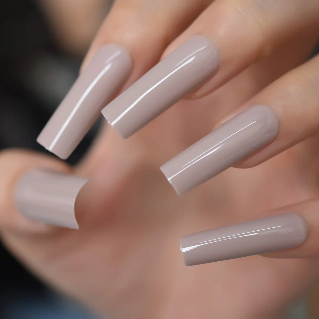 Glossy Big Glossy Fake Nials Reusable Square Nails Dark Green Medium Long Nails Manicure Design Fake Nails Pure Color To Choose-Nail Inspo