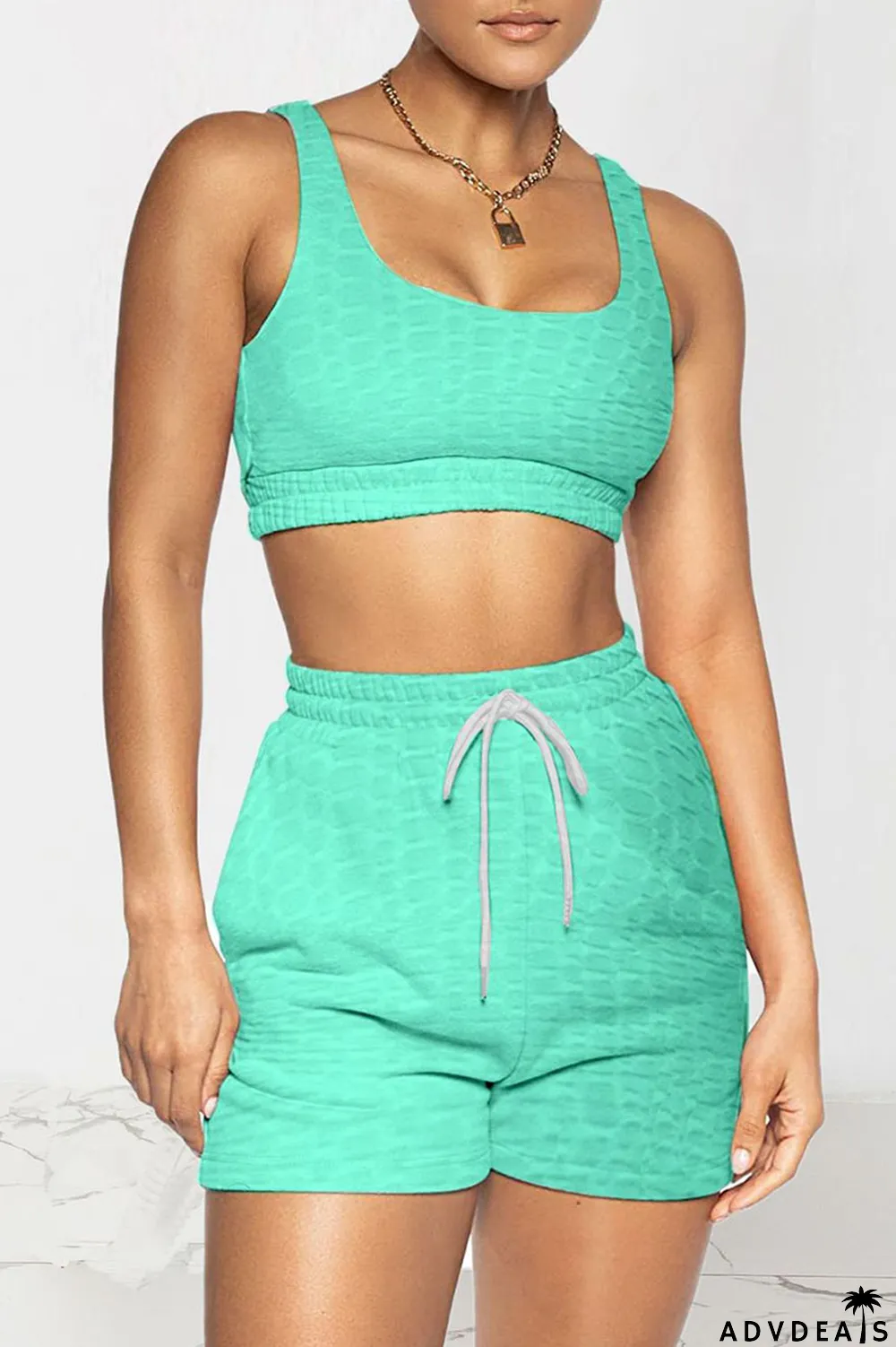 Royal Blue Celebrities Solid Split Joint U Neck Sleeveless Two Pieces