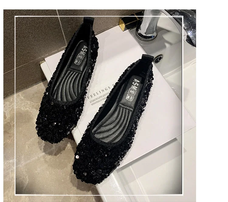  Women's Shoes New Spring And Autumn Shoes Shallow Mouth Set Of Flat Shoes Women's Bean Shoes Women's Sequins Single Shoe Woman