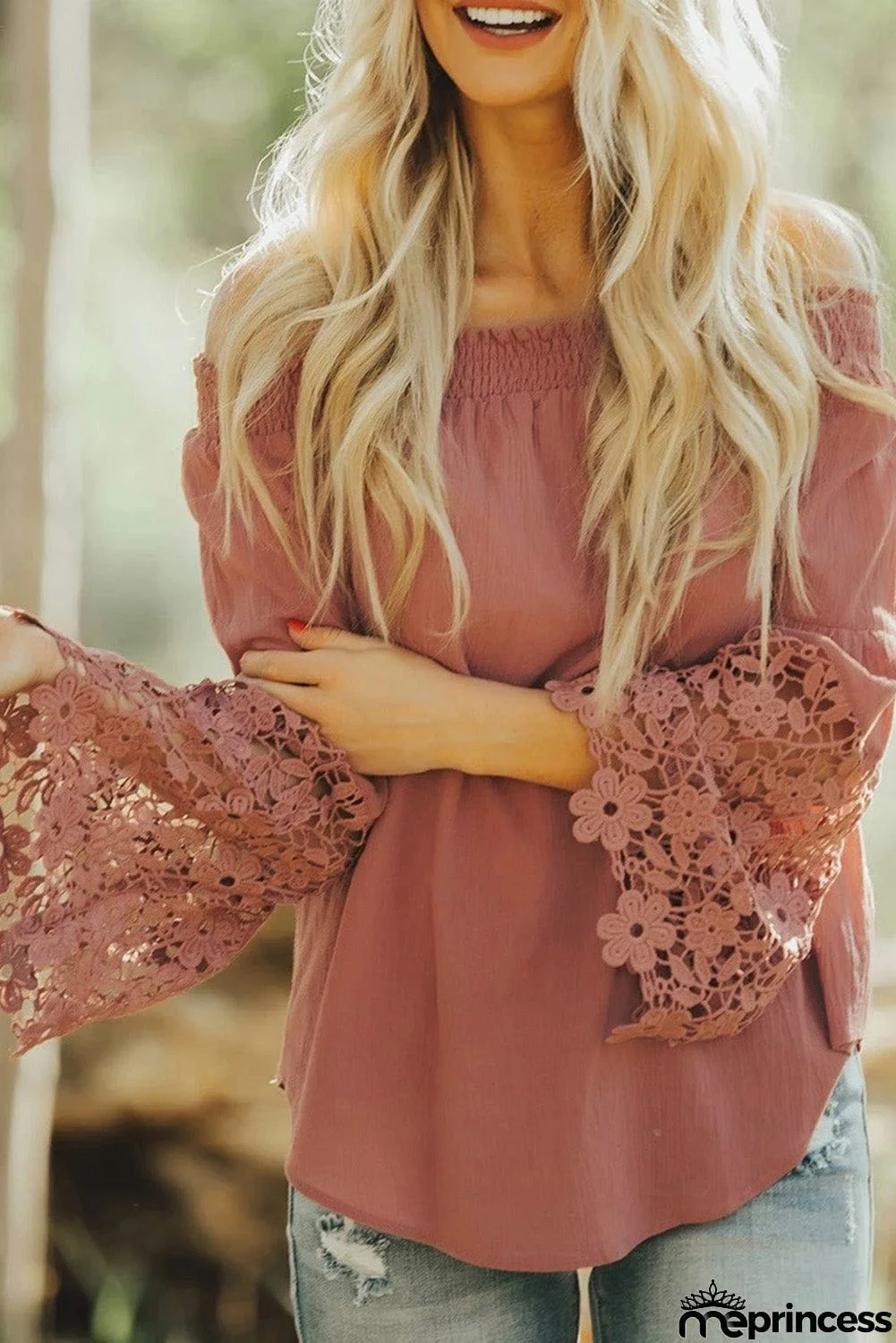 Off Shoulder Crochet Hem Top