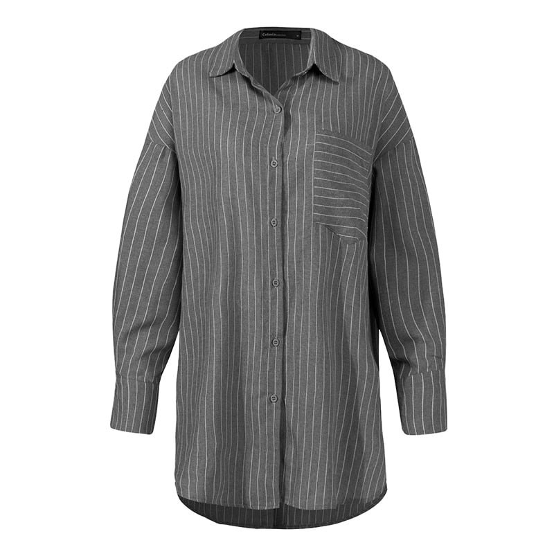 Celmia 2021 Fashion Striped Shirts Women's Vintage Blouses Long Sleeve Lapel Casual Work Blusas Femininas  Split Tops