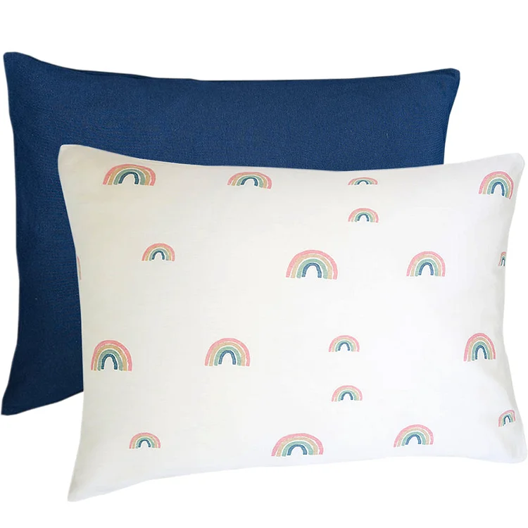 Ecolino&reg; Pillowcase, 100% Organic Cotton, 2 Pack, Navy Blue + Rainbow