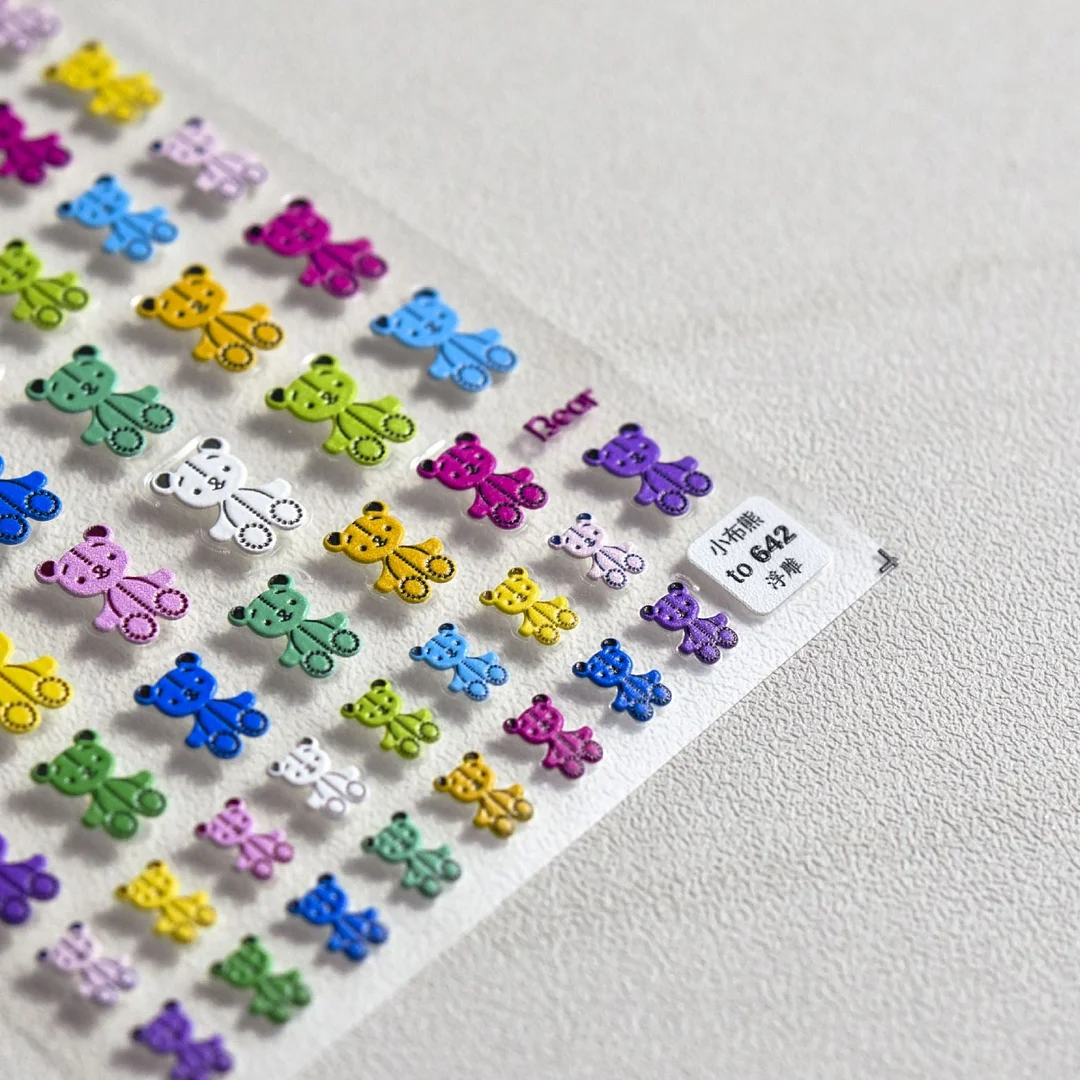 Beautizon Colorful Cartoon Teddy bear High Quality 5D Engraved Nail Stickers Nail Art Decorations Nail Decals Design