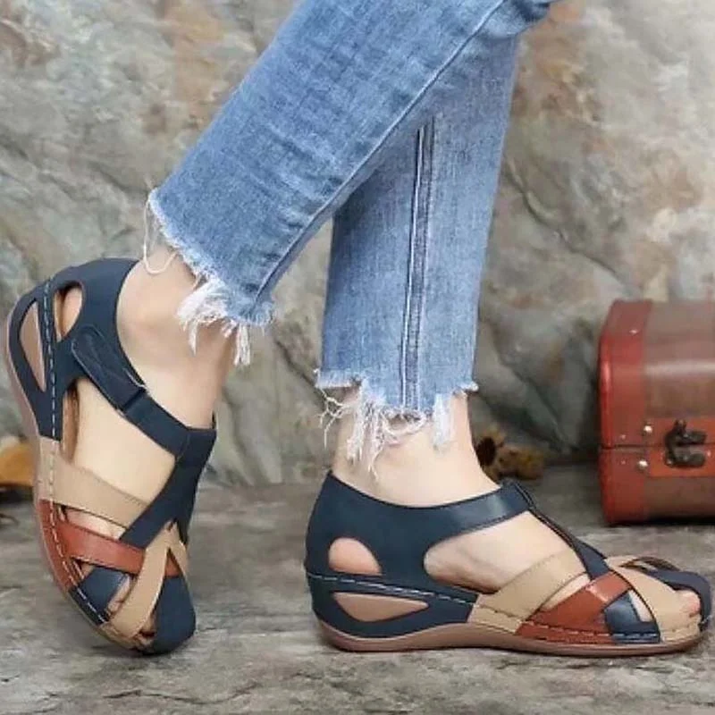2021 Women's Sandals Wedge Buckle Strap Sandals Female Retro Casual Sewing Women Shoes Flats Platform Retro Sandalias Plus Size