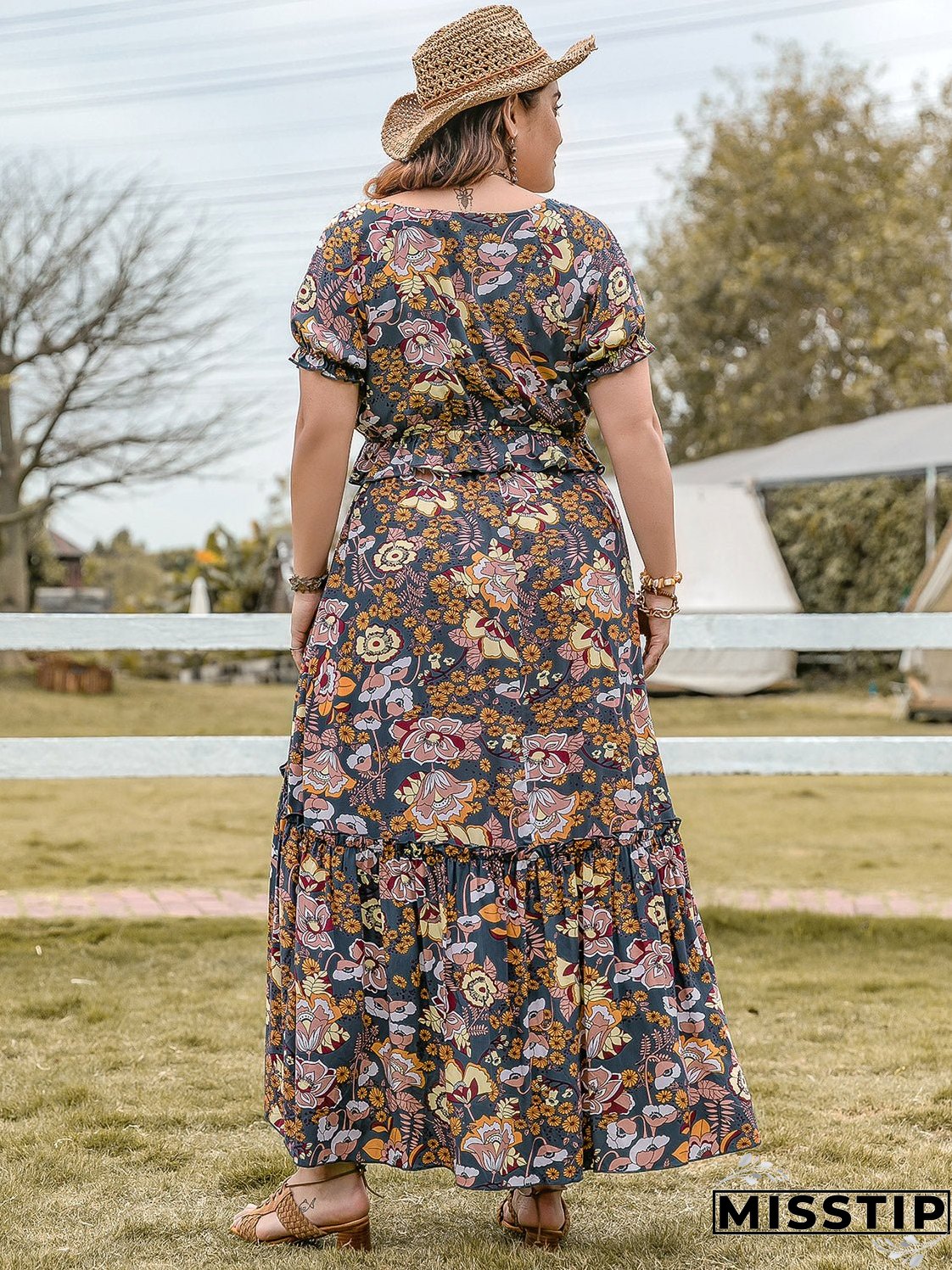 Plus Size Tie Neck Short Sleeve Top and Skirt Set