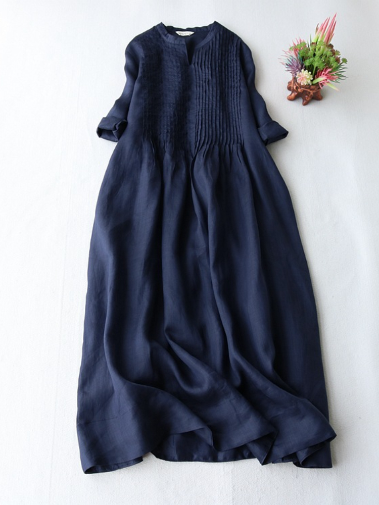 New Ladies Cotton Linen Fashion Elegant Loose Flowy Dress