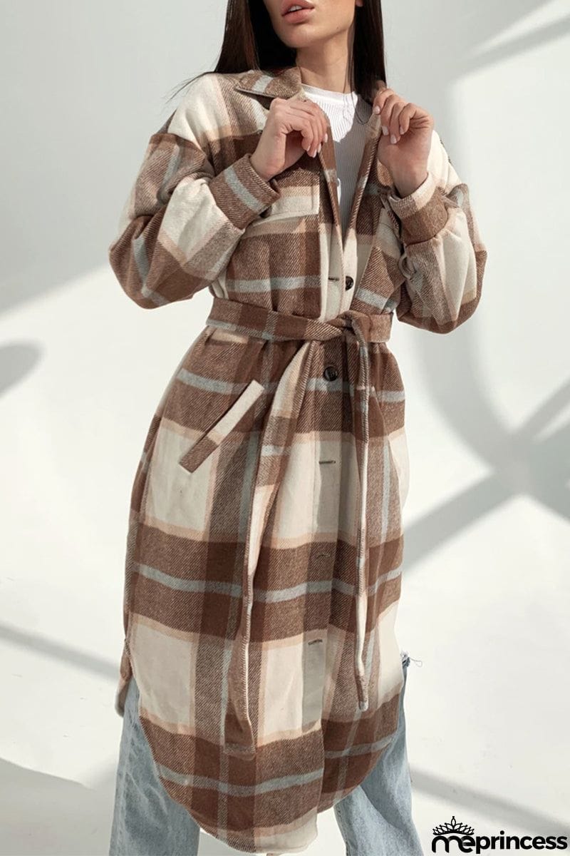 Sweet Elegant Plaid Striped Printing Shirt Collar Outerwear(3 Colros)