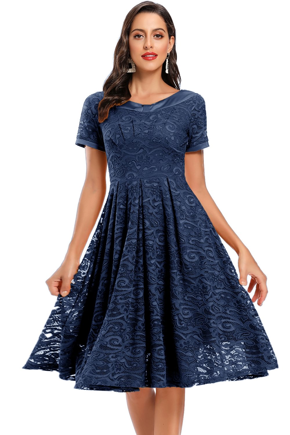 Luluslly Short Sleeves Lace A-Line Mini Party Gowns