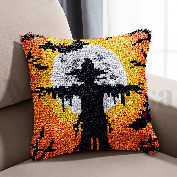 Halloween Black Scarecrow Pillowcase Latch Hook Kits for Beginners veirousa