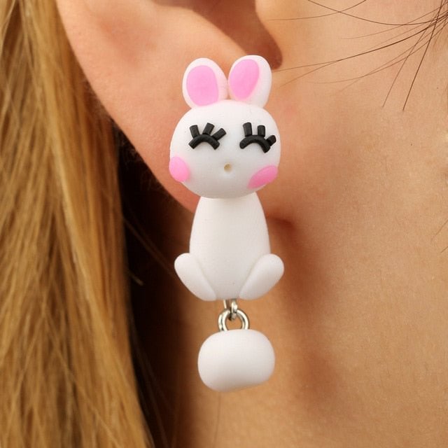 YOY-Handmade Polymer Clay Cute Rabbit Stud Earrings