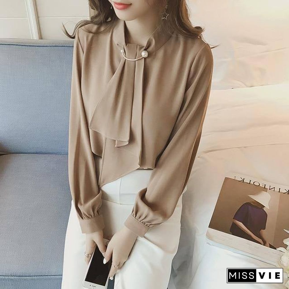 Autumn Casual Korean Women Chiffon Blouse Loose White Shirt Long Sleeve Shirt Fashion Women Streetwear Elegant Ladies Tops