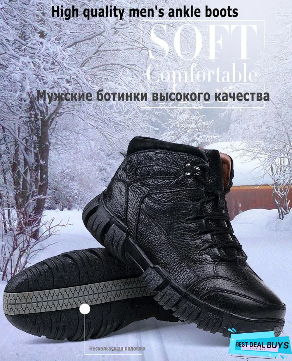 Men's Boots High Quality Super Warm Winter Footwear Men Snow Boots Genuine Leather Men Shoes Men Military Fur Boots