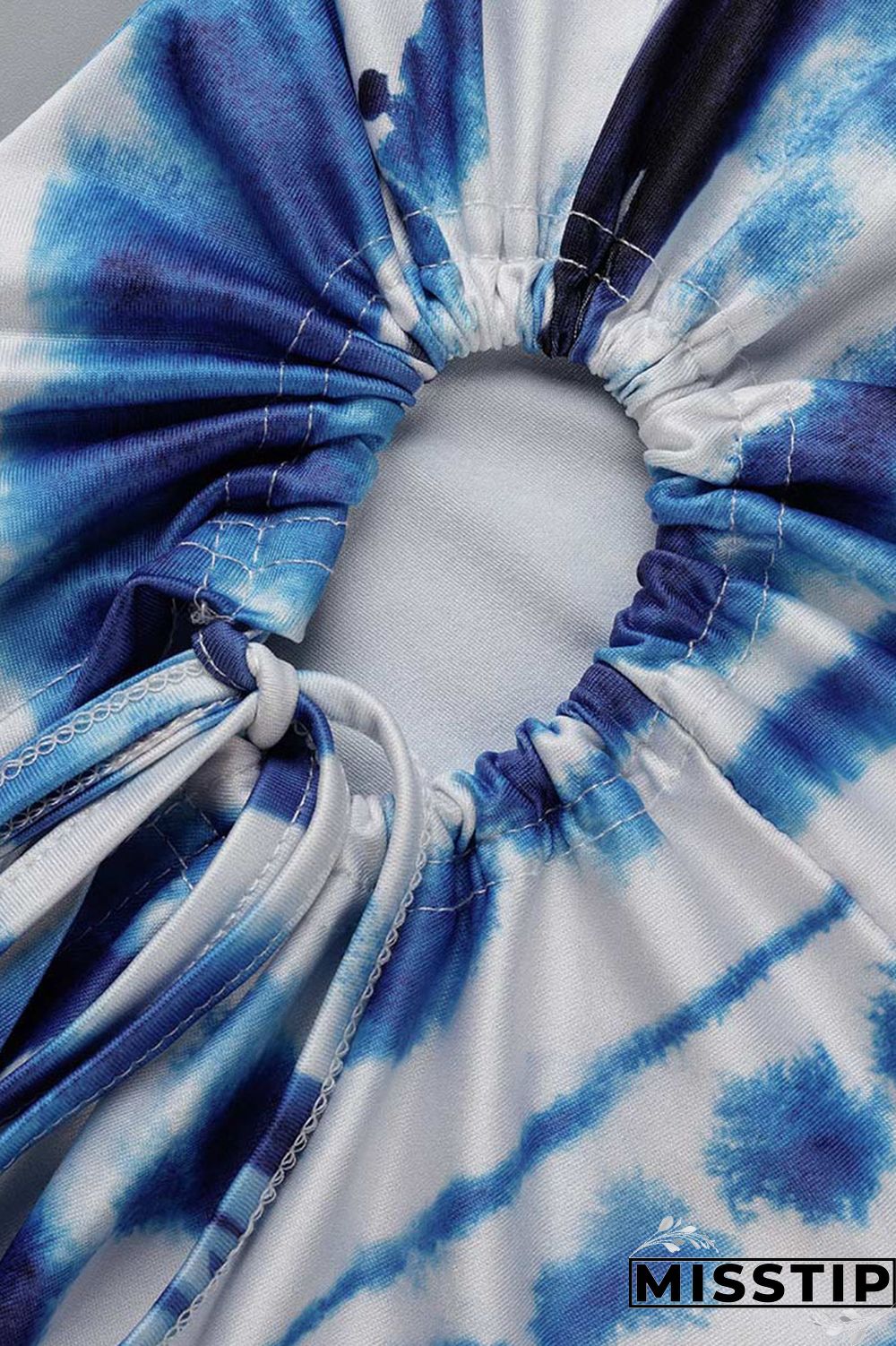 Blue Fashion Casual Print Bandage Asymmetrical O Neck Plus Size Tops