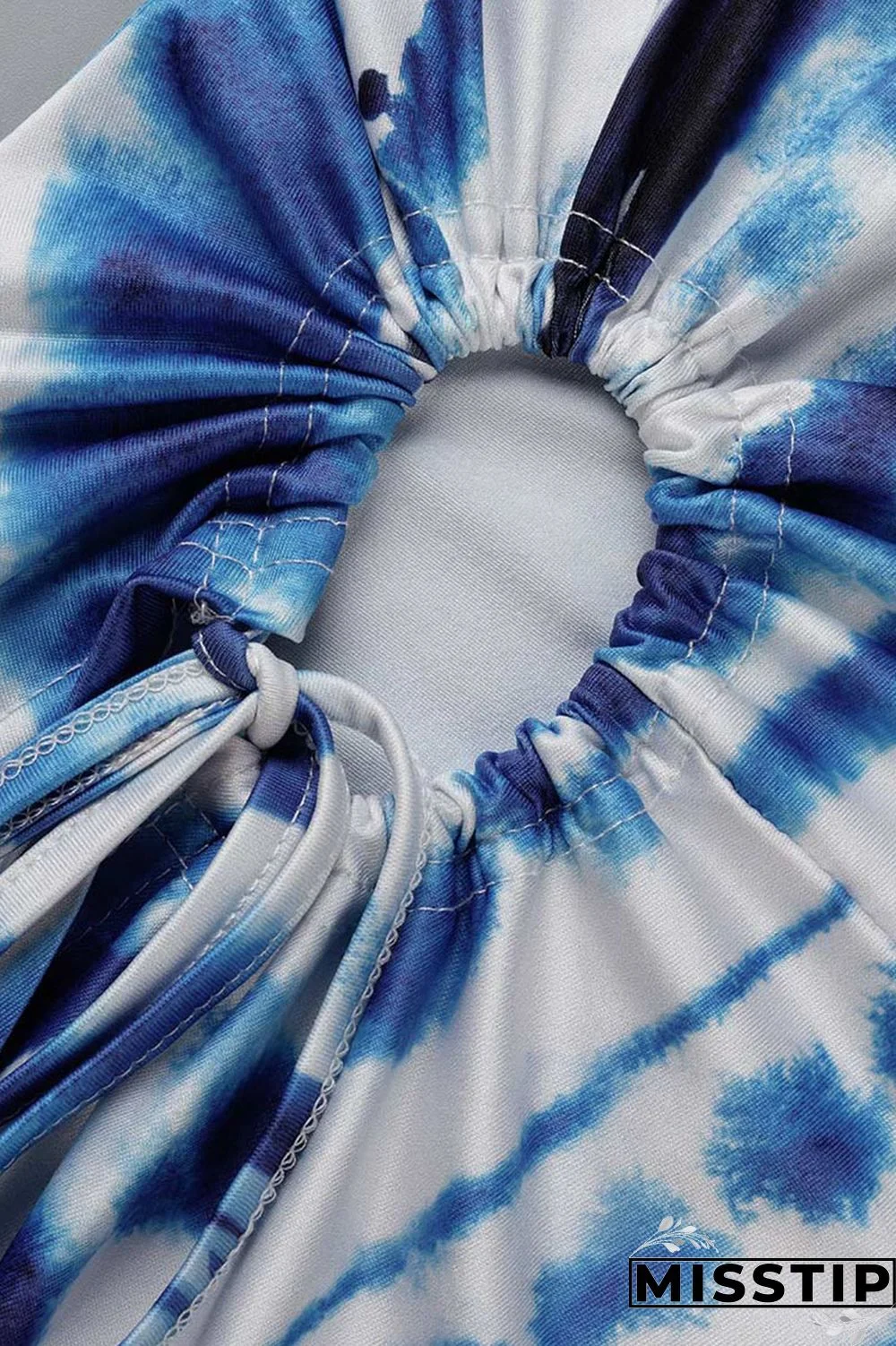 Blue Fashion Casual Print Bandage Asymmetrical O Neck Plus Size Tops