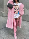 Fashion Solid Color Long Sleeves Lapel Collar Buttoned Lambskin Coat