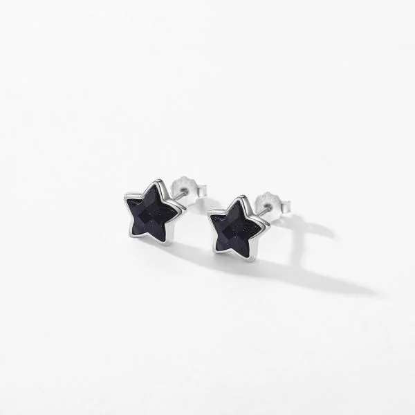Natural Black Obsidian Star Simple Earrings