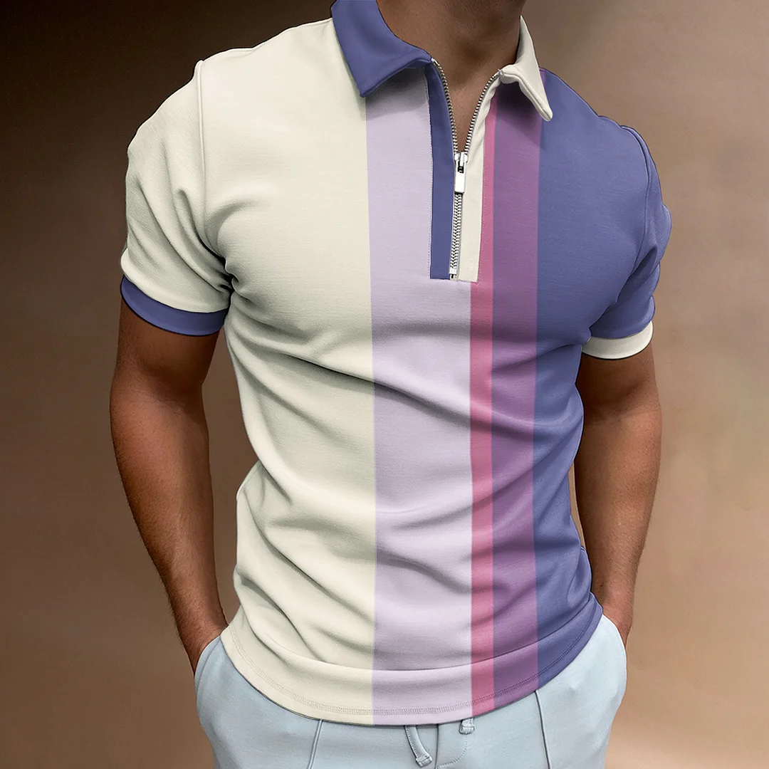 Contrasting Color Short-sleeved Polo Shirt、、URBENIE