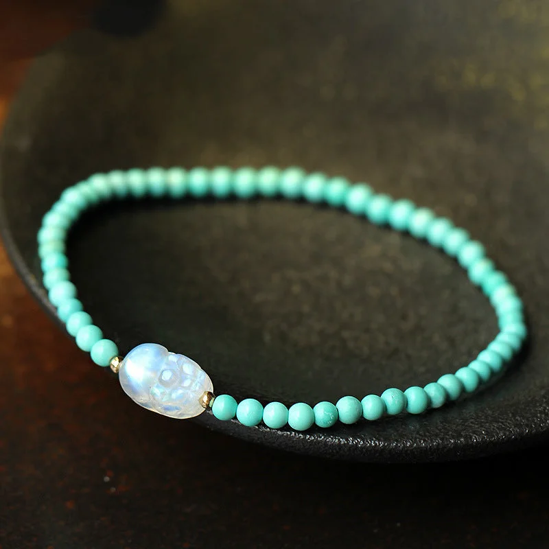 Turquoise&nbsp;Moonstone PiXiu Protection Strength Bracelet