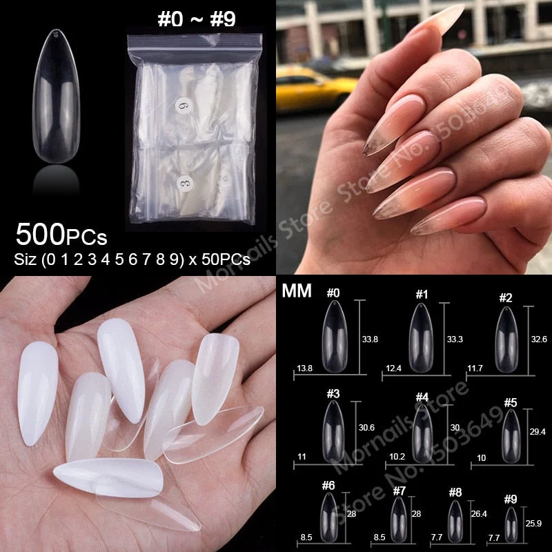 500 Pieces Of Ballerina Stiletto Coffin Rounded Square False Nail Tips Manicure Fake Nail Tips Long False Nails Short Nail Tips-Nail Inspo