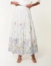 Pastel Floral Print Eyelet Tiered Maxi Skirt, 100% Cotton Smocked Waist Bohemian Long Skirt with Scalloped Hem, Casual Summer A-Line Skirt for Women
