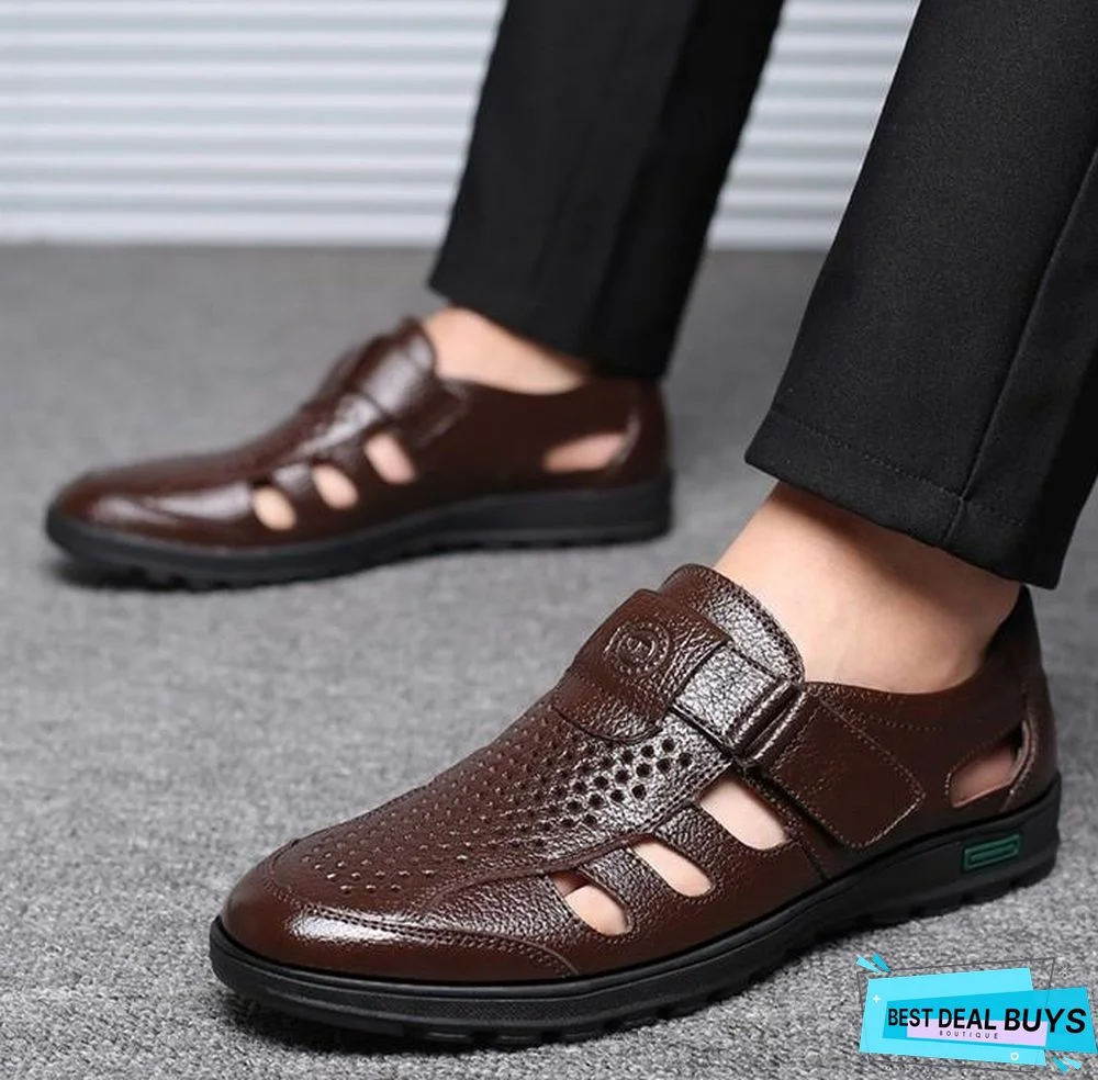 Big Size Men's Genuine Leather Sandals Outdoor Breathable Beach Shoes