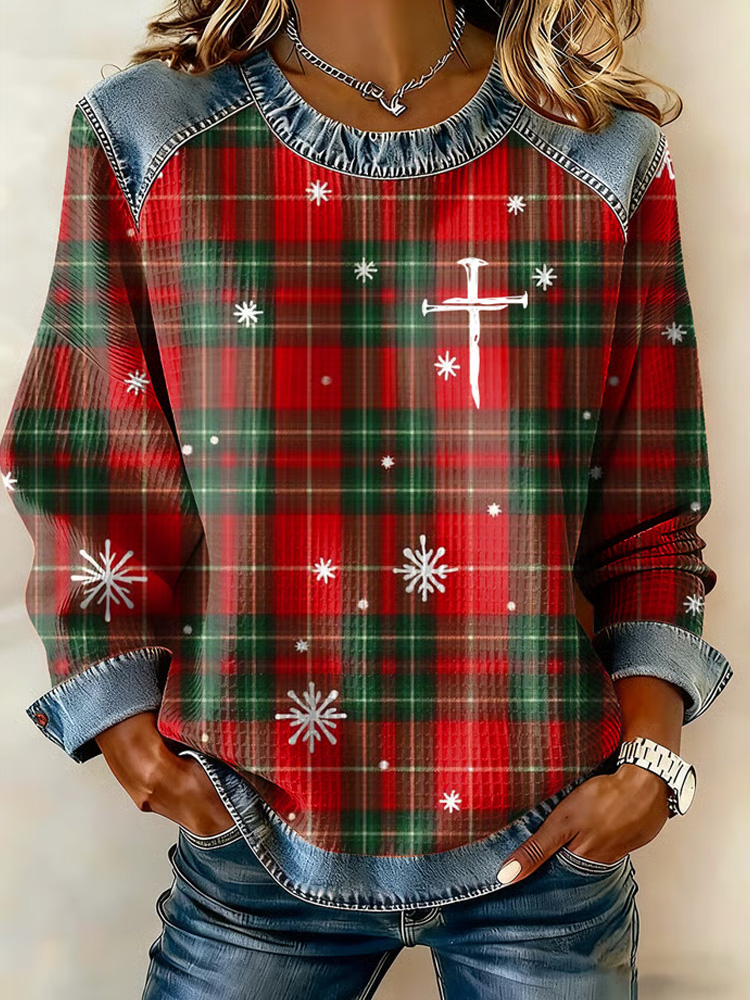 Women's Christmas Plaid Print Sweatshirt elevenforest