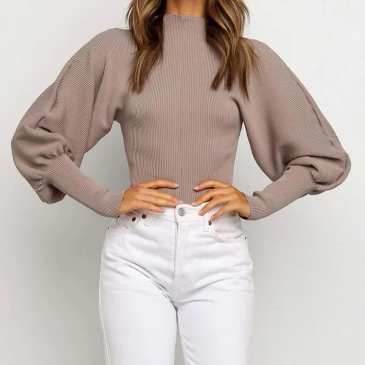 Simplee Autumn winter knitted sweater High collar Lantern Sleeve loose women's sweater High street fashion pullover 2020 jumper