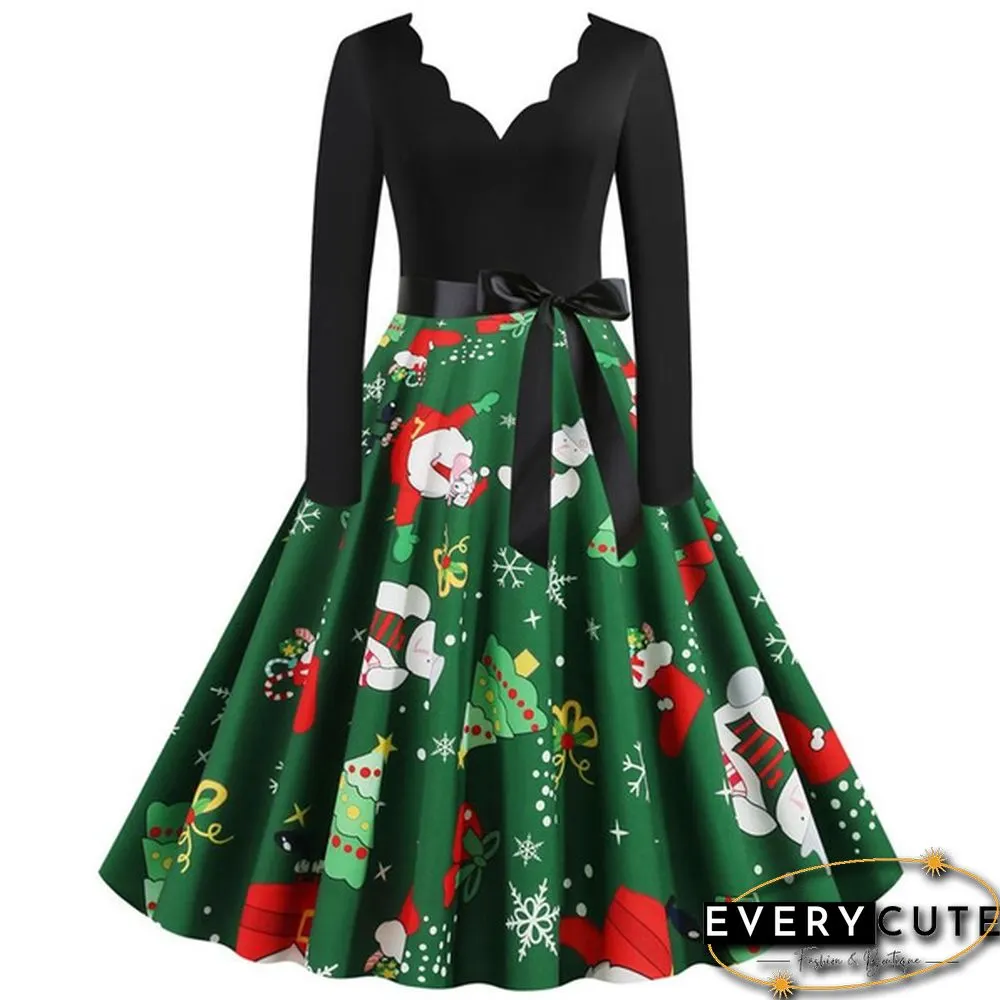 Christmas Prom Dress-Bow Style Santa Claus Print Swing`
