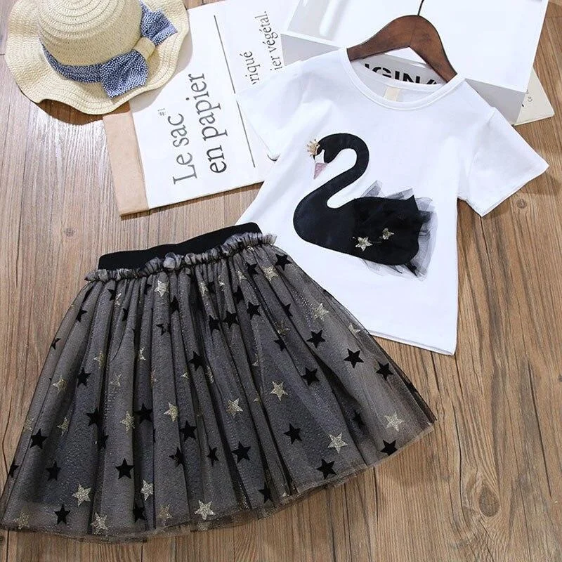 Summer Toddler Girls Cute Sets Costumes For Kids T-Shirt Tutu Skirt 2pcs Sport Suit Children Clothing Outfit 3 4 5 6 7 8 Year