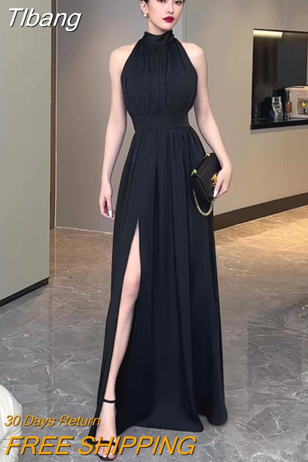 Tlbang Party Sleeveless Black Midi Dresses for Women 2023 Summer Korea Elegant Evening Prom Female Clothes Casual Chiffon Dress
