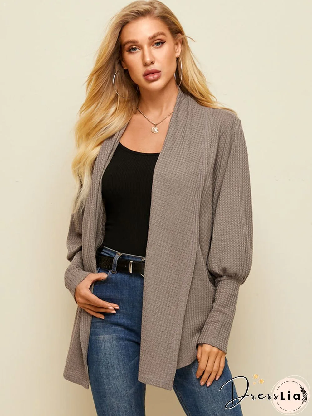 Solid Color Dolman Long Sleeve Loose Casual Cardigan For Women