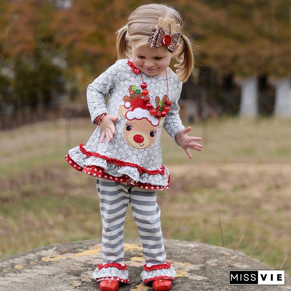 2-piece Baby/Toddler Gril Long Sleeve Scoop Neck Animal Printed With Set Pants