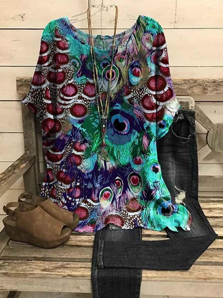 Women's Peacock Feather Print Casual Top
