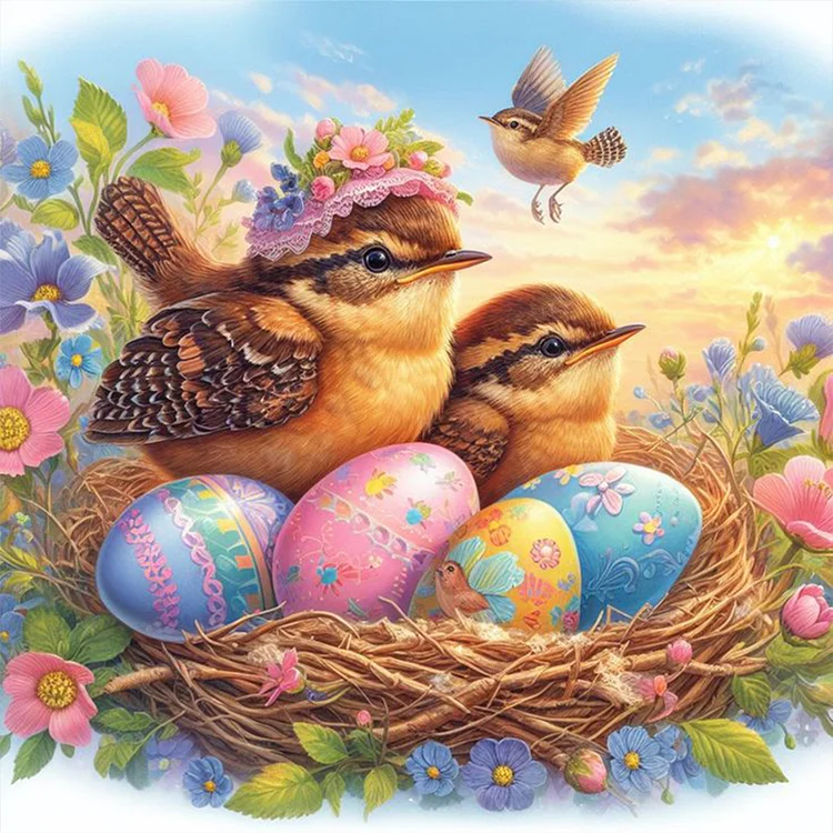 【Huacan Brand】Birds And Easter Eggs 18CT Stamped Cross Stitch 40*40CM