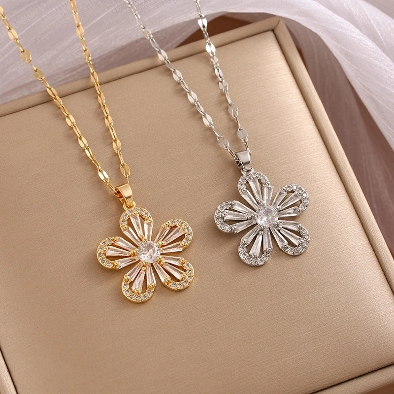 316 Stainless Steel  Copper 18K Gold Plated Elegant Minimalist Plating Leaf Zircon Pendant Necklace