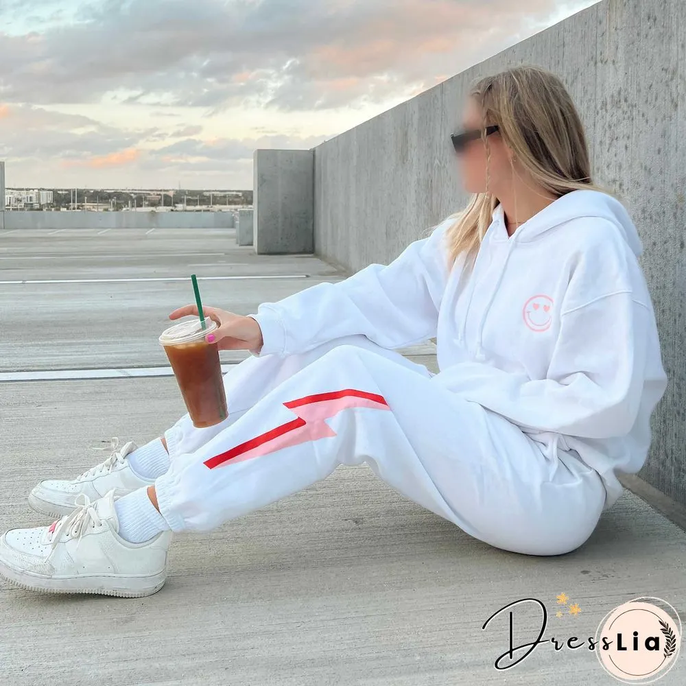Lightning Smiley Print Women's Casual Sweatpants