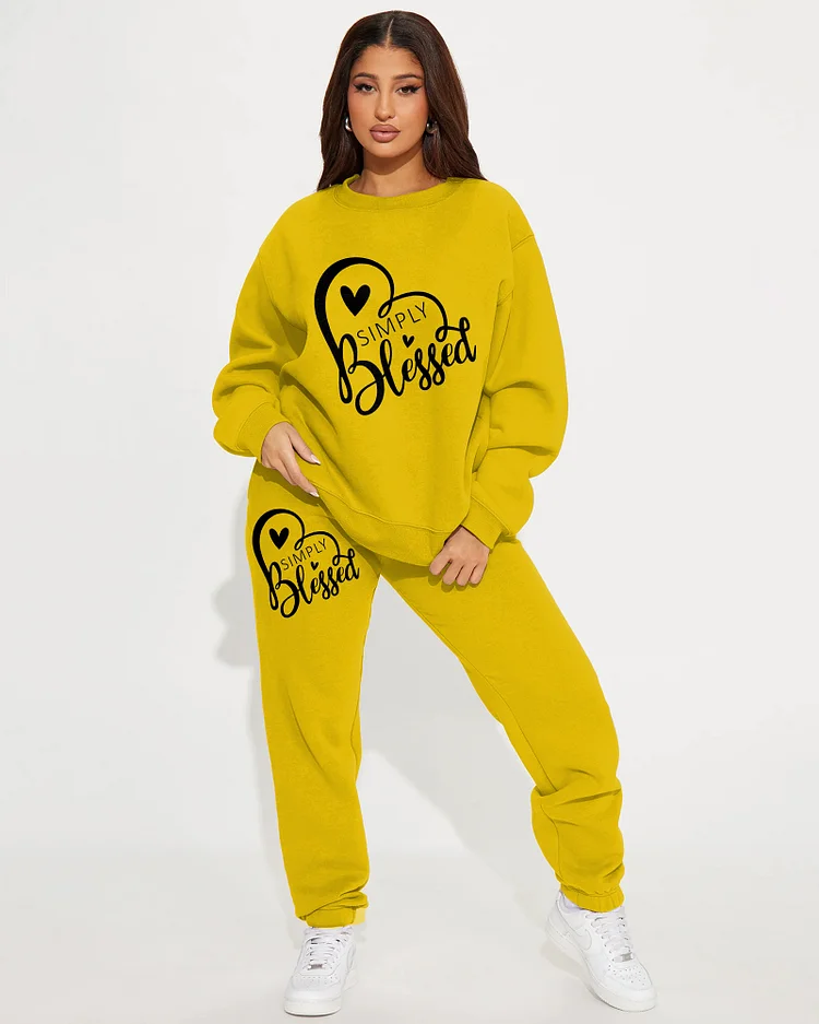 Christian Simply Blessed Crew Neck Sweatshirt Two Pieces Set