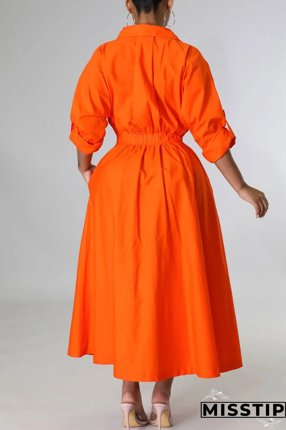 White Casual Solid Patchwork Buckle Turndown Collar Shirt Dress Dresses