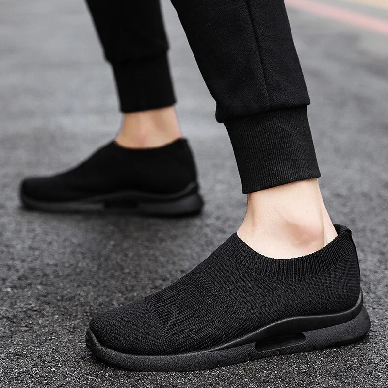 Men Sneakers 2021 Fashion Breathable Mesh Slip-On Men Shoes Summer Men Loafers High Quality Black White Red Male Socks Footwear