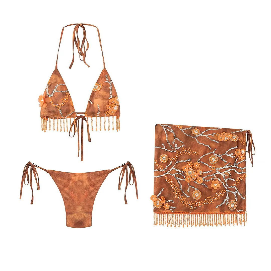 Nigikala Nigikala Fashion Sexy Holiday Women's Style With Bikini Skirt Espresso Two-Piece