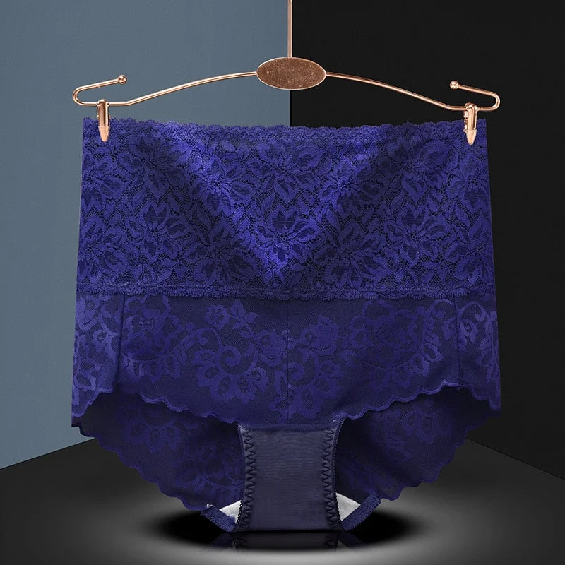 Plus Size Butt Lifter Panties Sexy Lace High Waist Briefs Women Flowers Underwear Girdle Waist Pants Transparent Silk Knickers