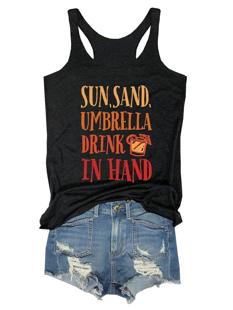 Bestdealfriday Sun Sand Umbrella Drink In Hand Tank Top