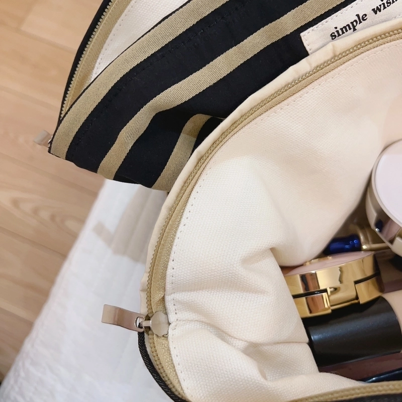 Women’s Small All Seasons Canvas Stripe Basic Square Zipper Cosmetic Bag