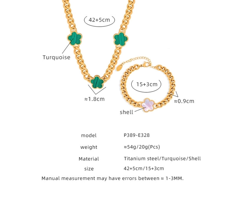 Casual Minimalist Flower Titanium Steel Acrylic Turquoise Shell 18K Gold Plated Plating Inlay Bracelets Necklace