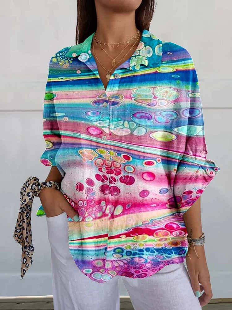 Womens Modern Art Pattern Cotton And Linen Shirt