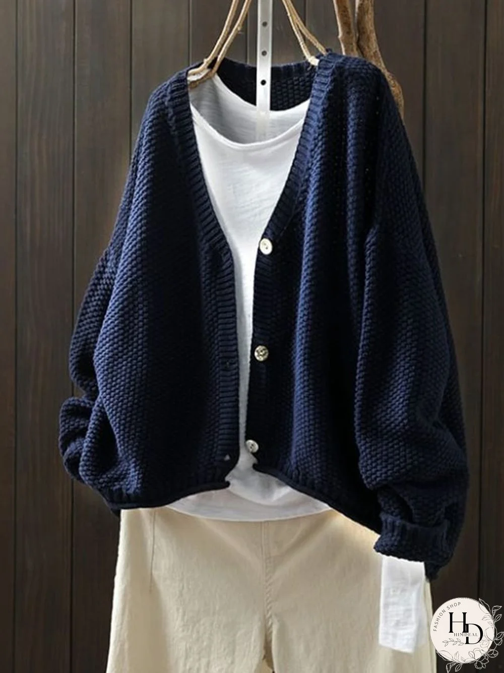 Women's Cotton Loose Art Casual Button Knit Sweater Jacket