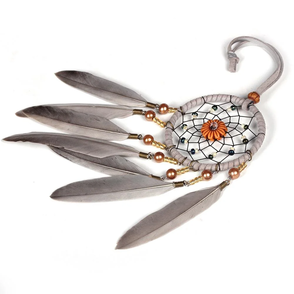 Grey Feathers Beads Pure Handmade Dream Catcher Door Wall Hanging Pendant